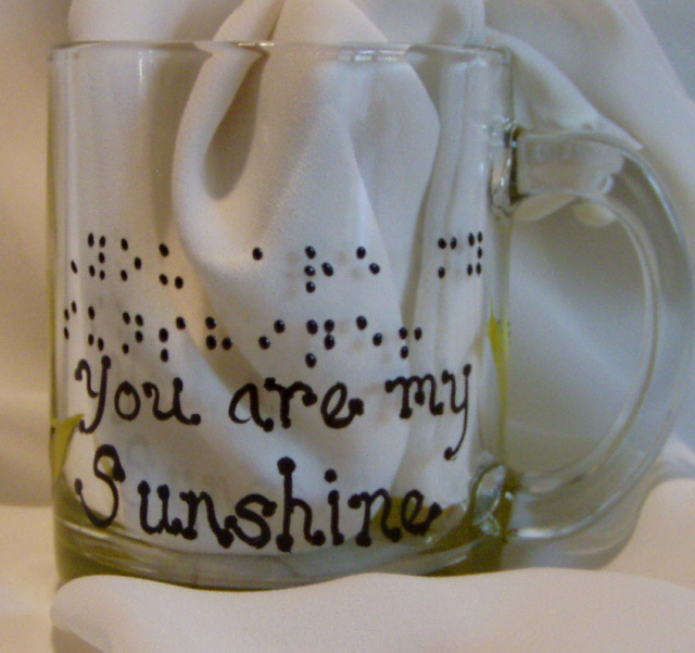 Sunshine Coffe/Tea mug with raised dot Braille