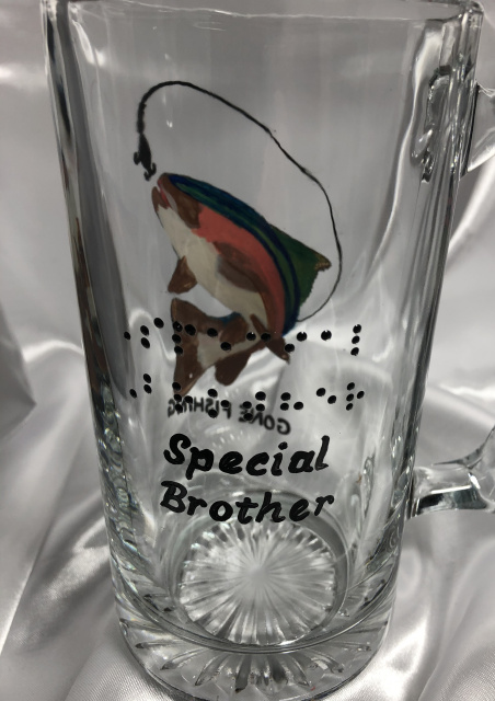 Braille- Gone Fishing- Rainbow Trout - Beer mug