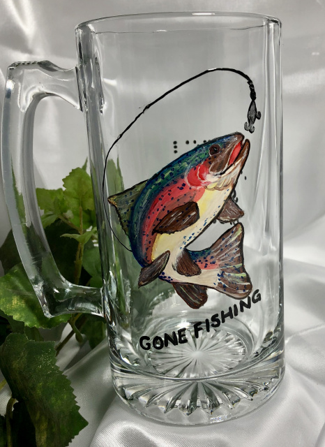 Braille- Gone Fishing- Rainbow Trout - Beer mug
