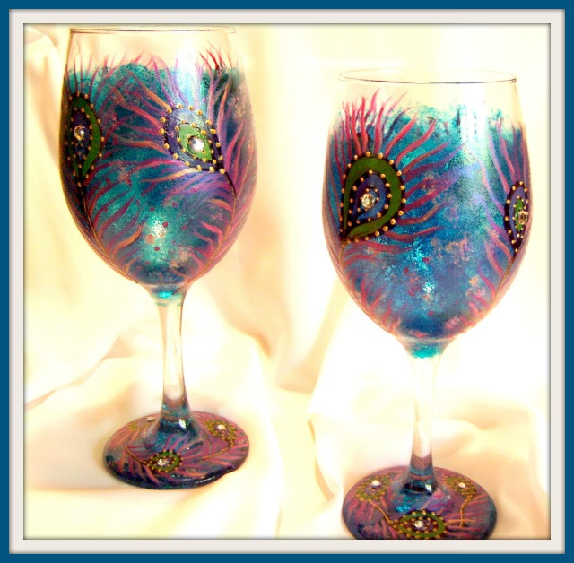 Peacock Feather Fantasy- 16 oz. Wine Glass