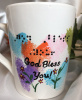 Mug with heartshaped colors with words in braille and script- God Bless You!